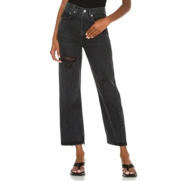 Agolde Denim - Agolde 90s Crop High Rise Distressed Jeans in Shutter